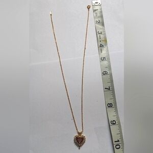 Merlite 18" 18 KT Gold Plated Necklace & 1" Ruby & Moonstone Heart Pendant -NWT